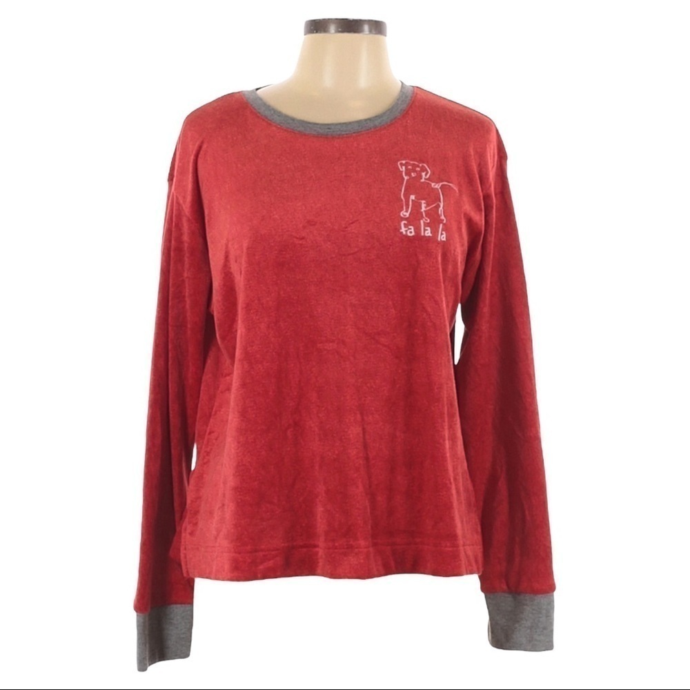 🌺 ED Ellen Degeneres Sueded Fleece Super Soft Christmas Fa-La-La Pajama Top L